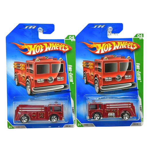 Hot Wheels T-Hunt Treasure Hunt Fire-Eater 1:64 Diecast Lot of 2 with Error facing wrong way