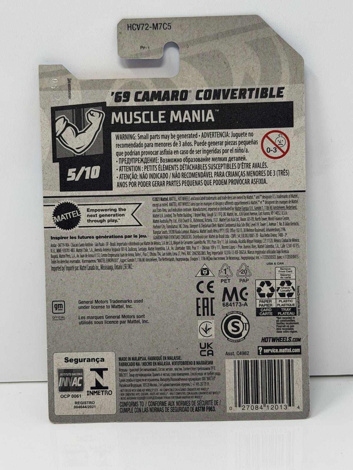 Hot Wheels Muscle Mania 1969 Chevrolet Camaro Convertible 1:64 Diecast Black