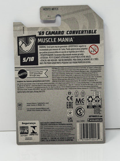 Hot Wheels Muscle Mania 1969 Chevrolet Camaro Convertible 1:64 Diecast Black