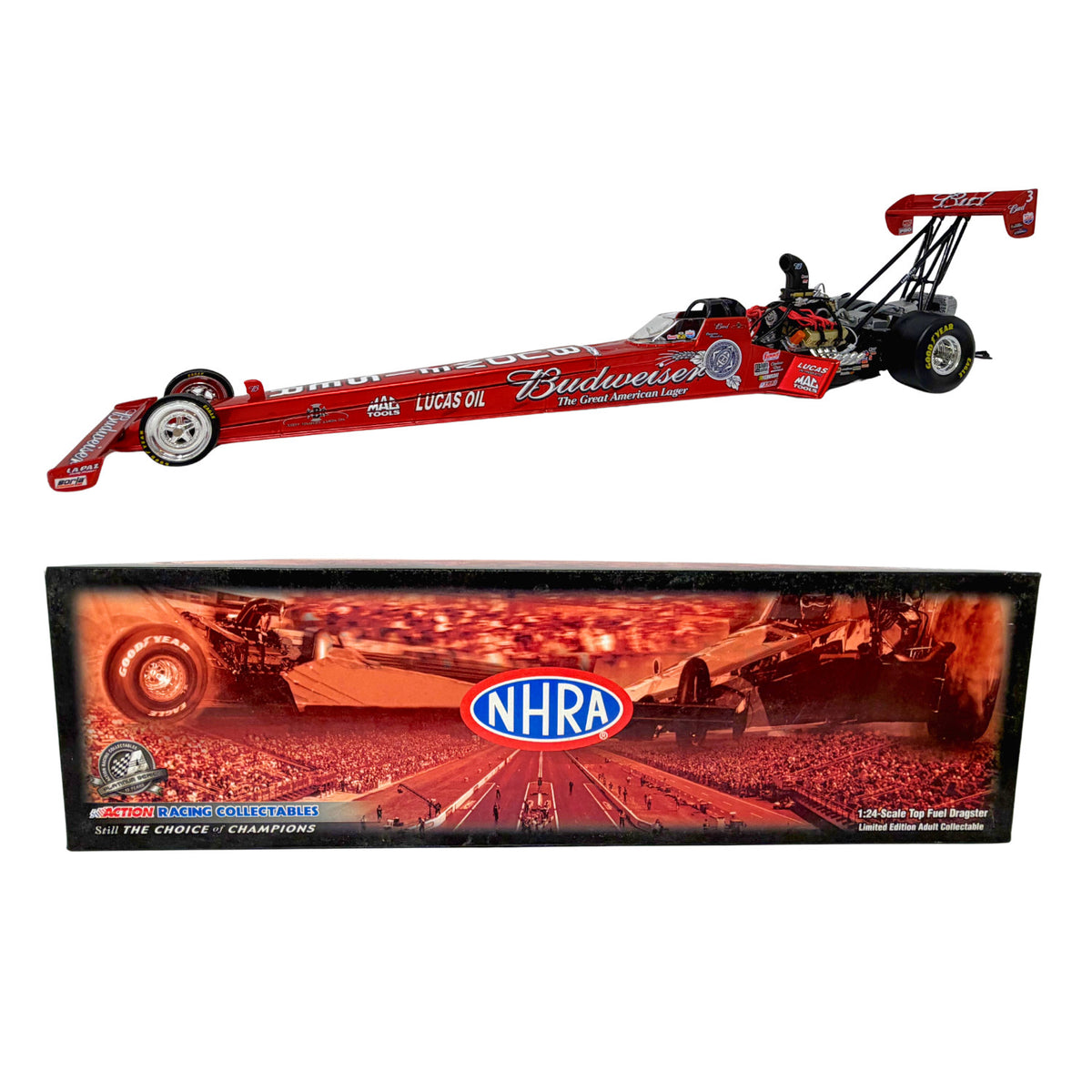 Action NHRA Bernstein Budweiser Top Fuel Dragster 1:24 Diecast Liquid Color