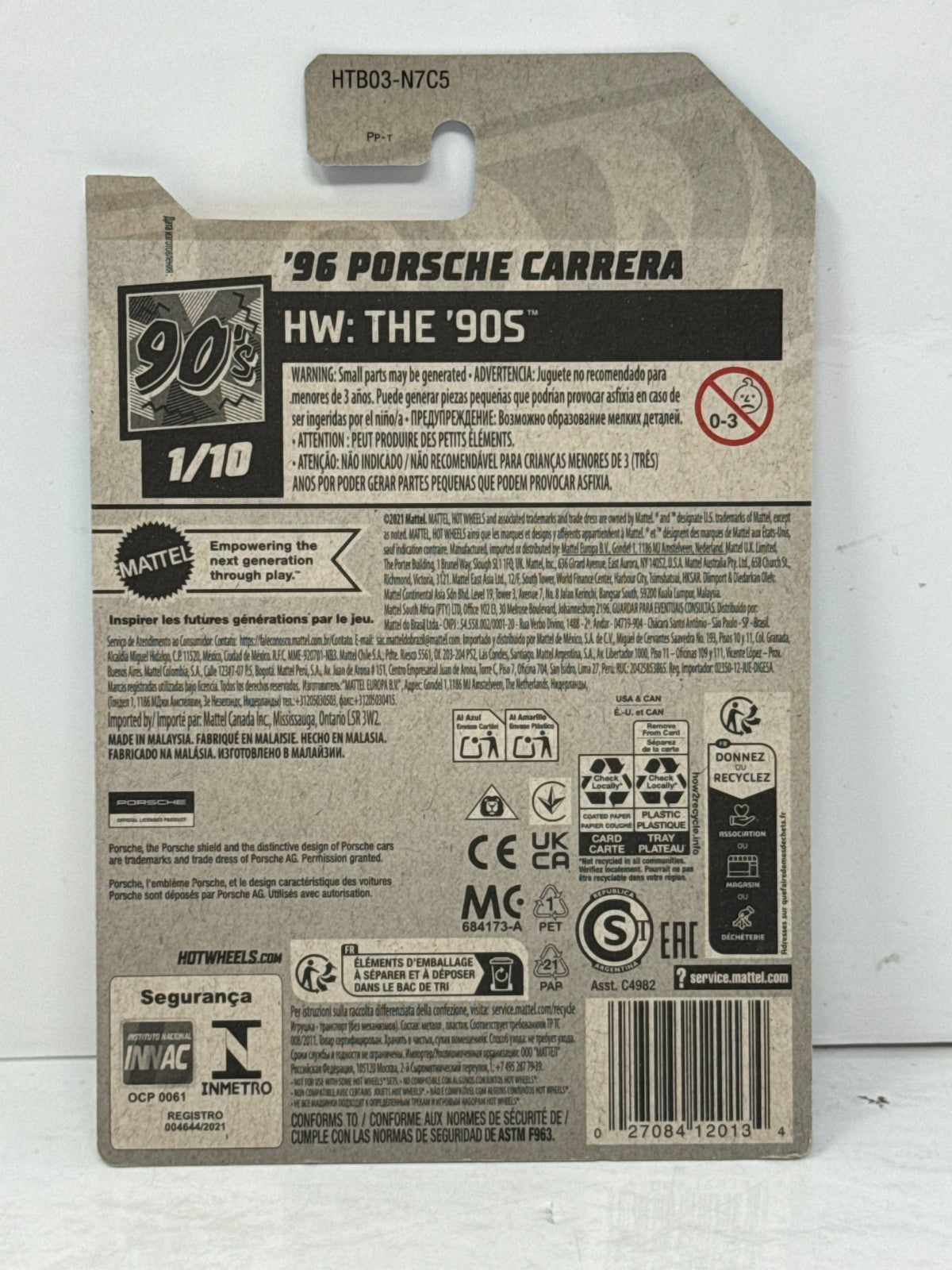 Hot Wheels The '90s 1996 Porsche Carrera 1:64 Diecast Blue