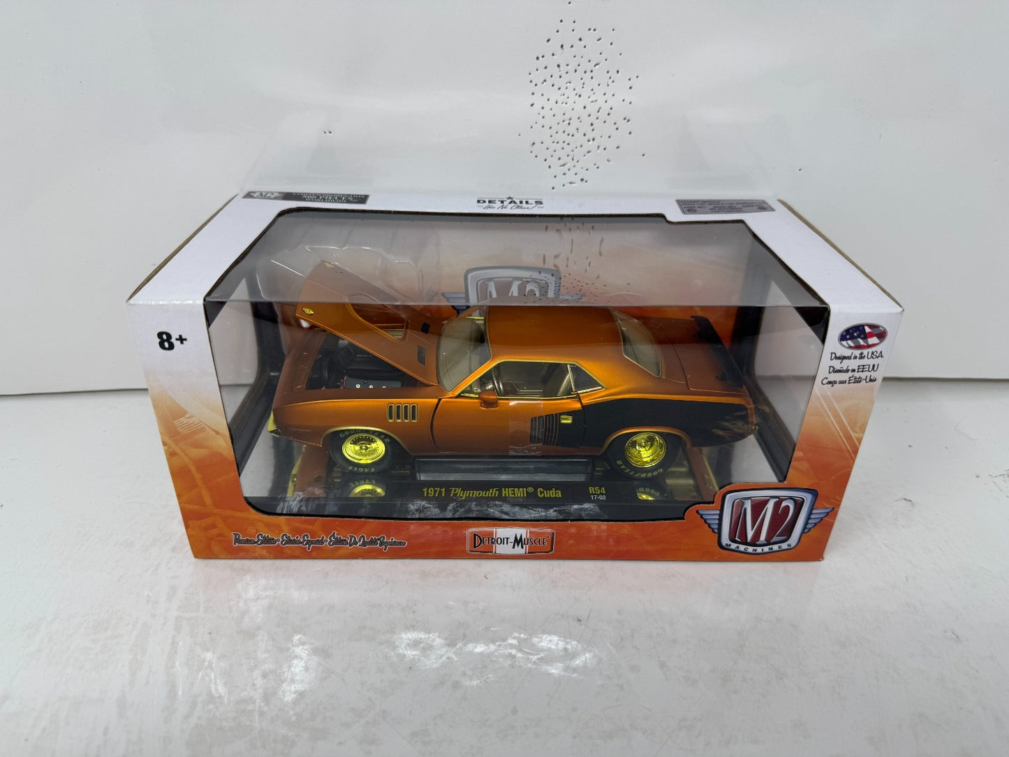 M2 Machines 1971 Plymouth HEMI Cuda CHASE 1:24 Diecast Detroit Muscle Gold Rims