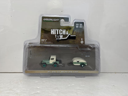 Greenlight Hitch & Tow 1972 Jeep CJ-5 & Tear Drop Trailer CHASE 1:64 Diecast