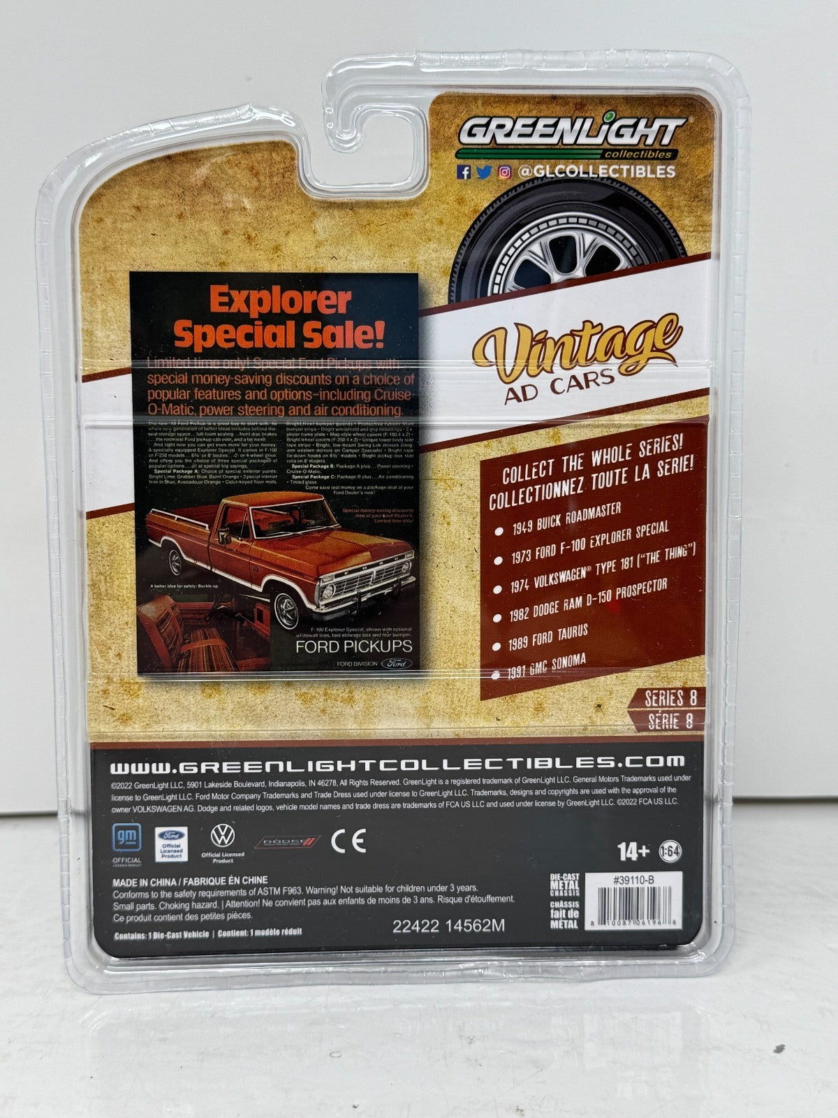 Greenlight Vintage AD Cars 1973 Ford F-100 Explorer 1:64 Diecast