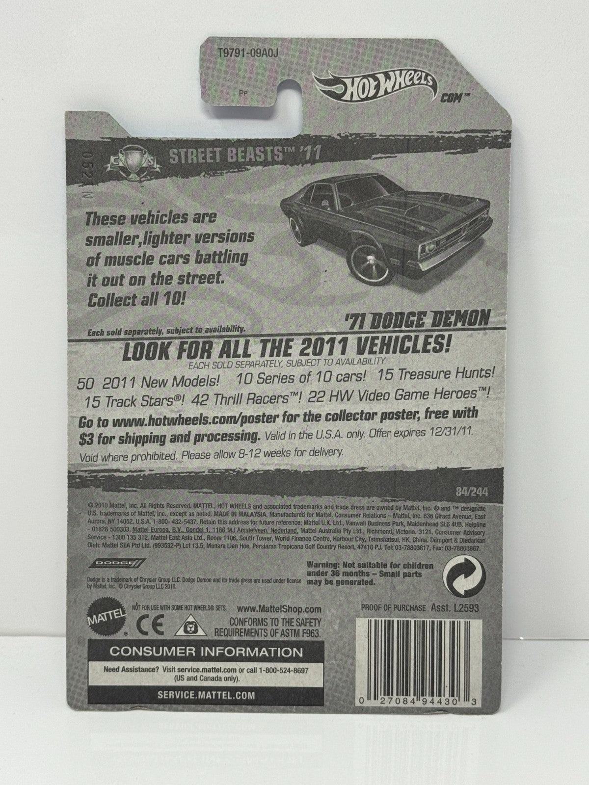 Hot Wheels Street Beasts 1971 Dodge Demon 1:64 Diecast Factory Sealed Black