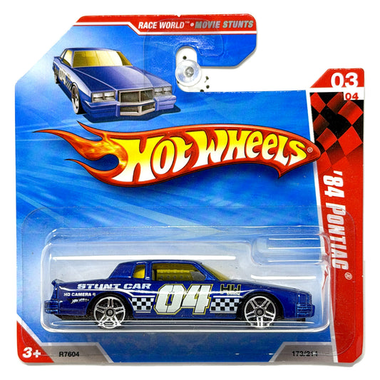 Hot Wheels Race World Movie Stunts 1984 Pontiac 1:64 Diecast Blue Short Card