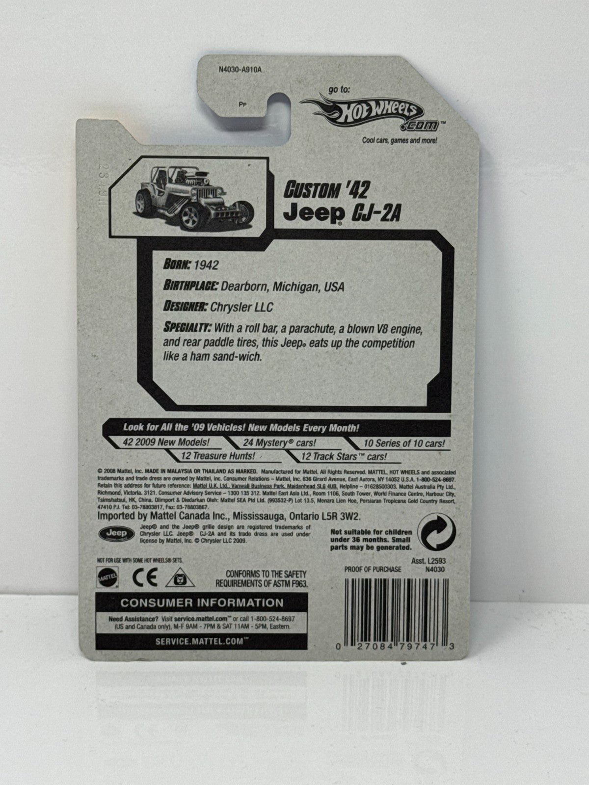 Hot Wheels 2009 New Models Custom 1942 Jeep CJ-2A 1:64 Diecast Factory Sealed