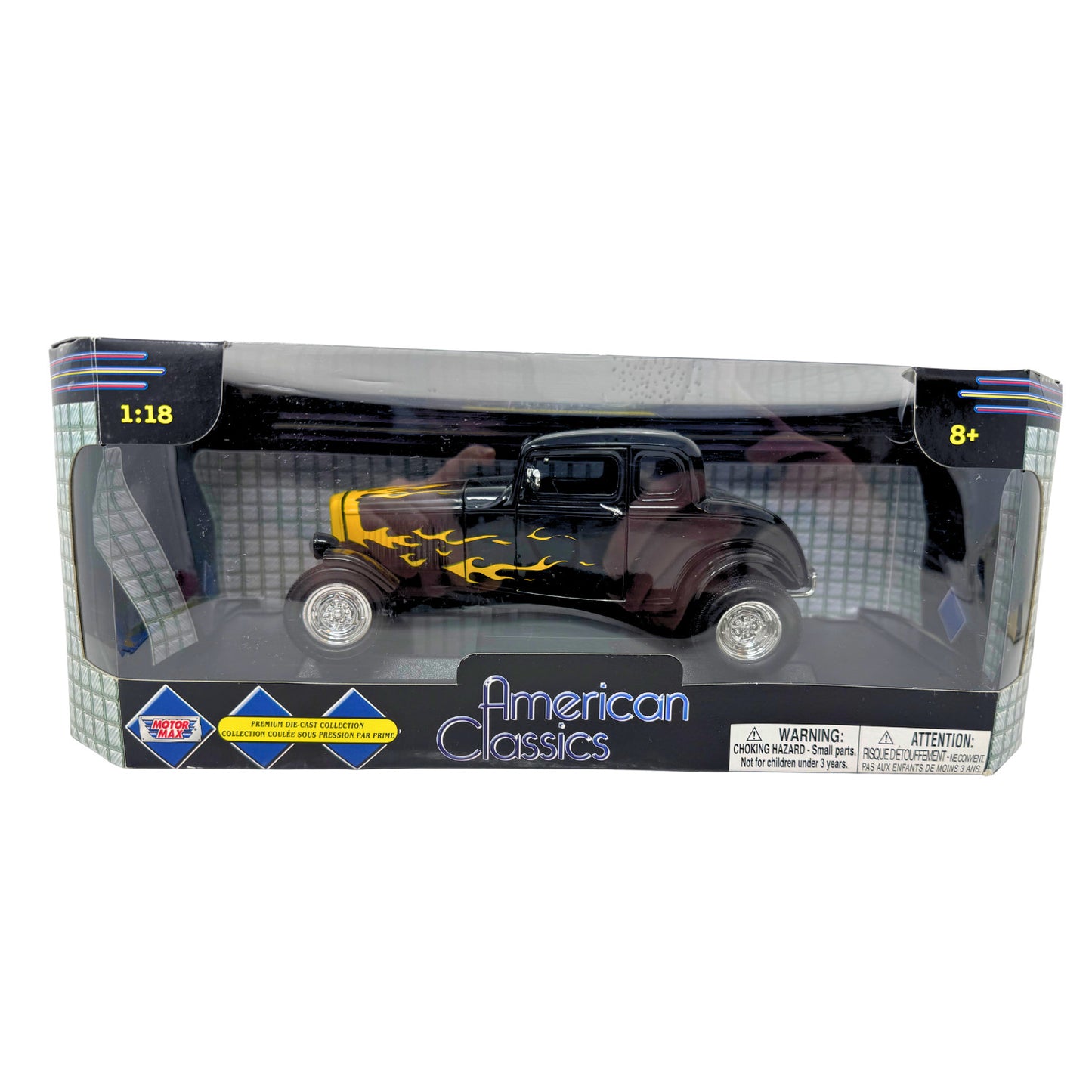 Motormax 1932 Ford Coupe Hot Rod Black w/ Flames 1:18 Diecast Car