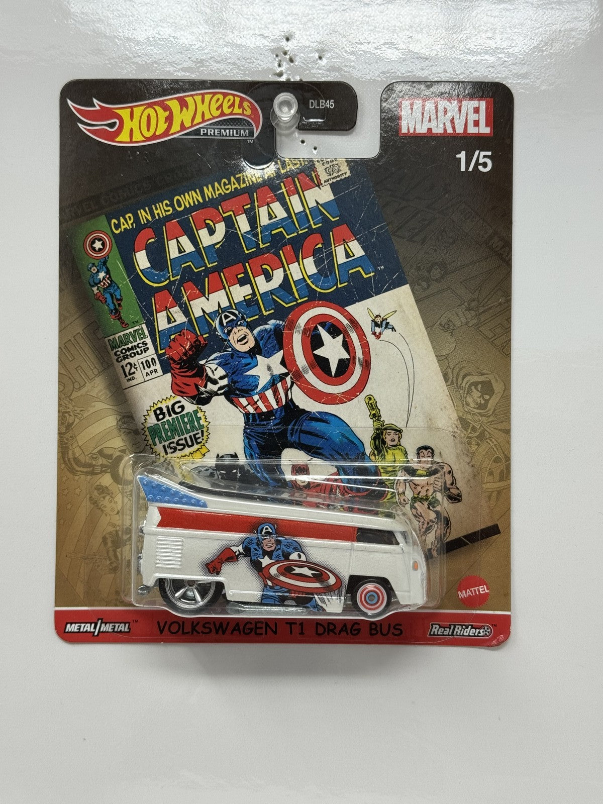Hot Wheels Premium Marvel Captain America Volkswagen T1 Drag Bus 1:64 Diecast