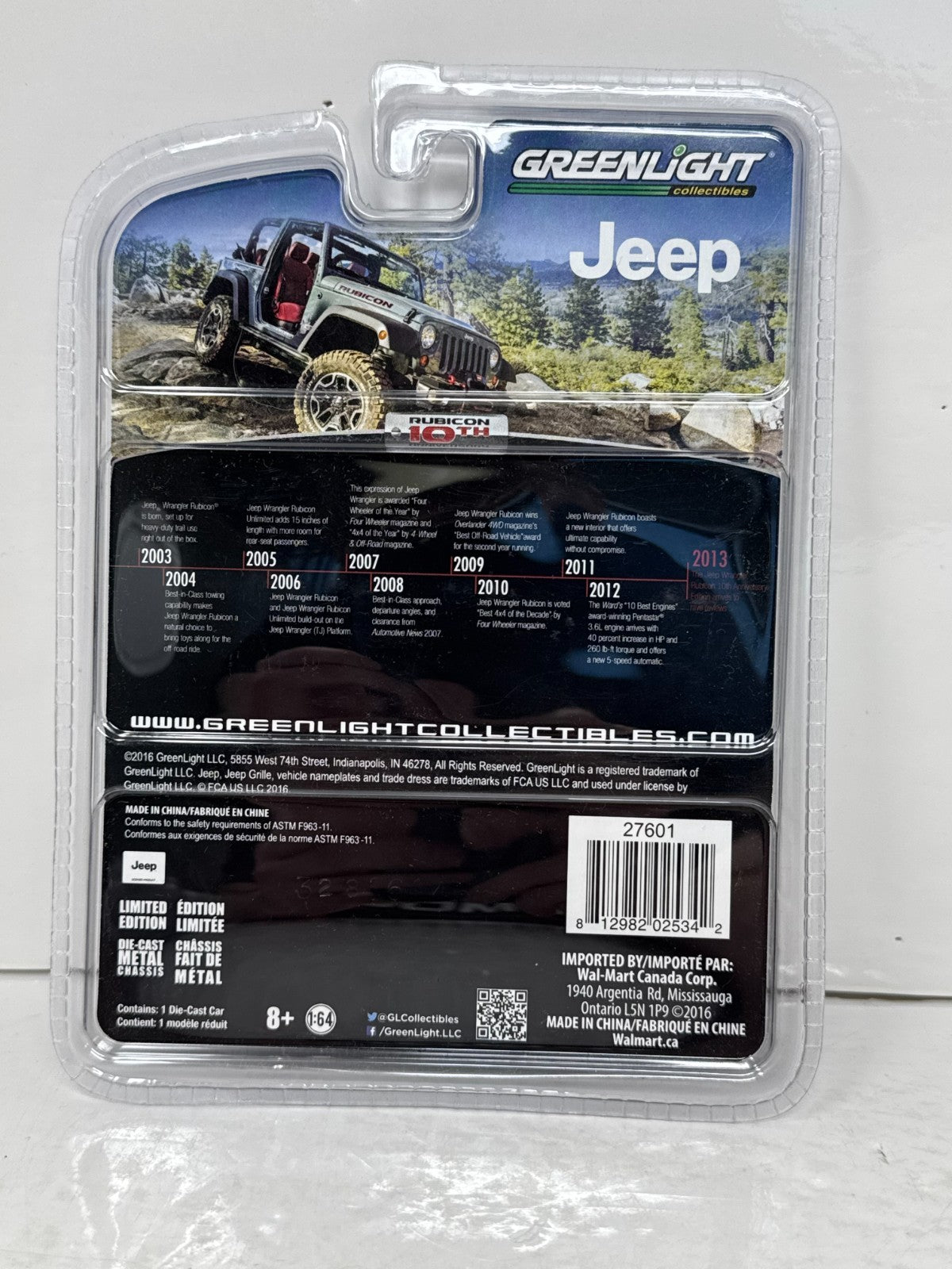 Greenlight Jeep 2013 Jeep Wrangler Rubicon 10th Anniversary CHASE 1:64 Diecast