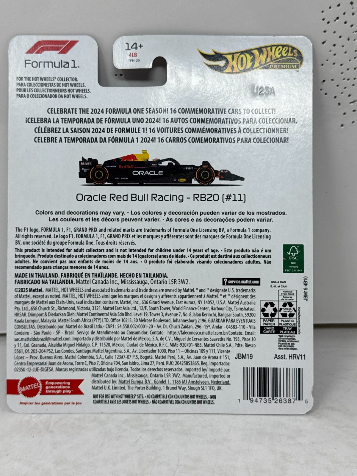Hot Wheels Premium Formula One Oracle Red Bull Racing RB20 #11 1:64 Diecast