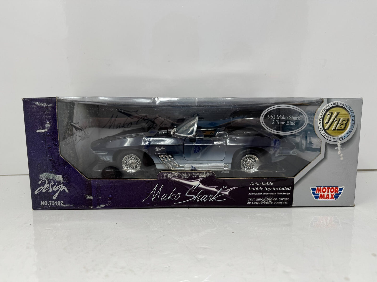Motormax 1961 Mako Shark 2 Tone Blue 1:18 Diecast