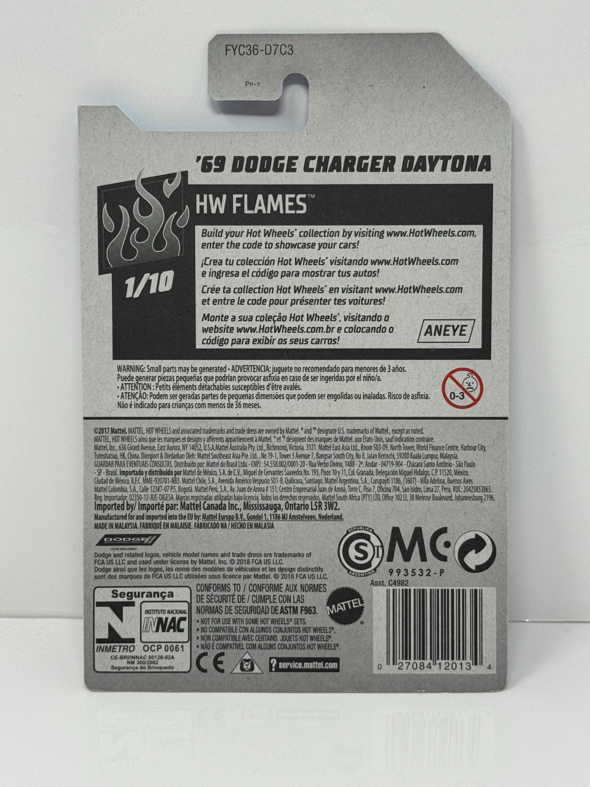 Hot Wheels Flames 1969 Dodge Charger Daytona 1:64 Diecast Black