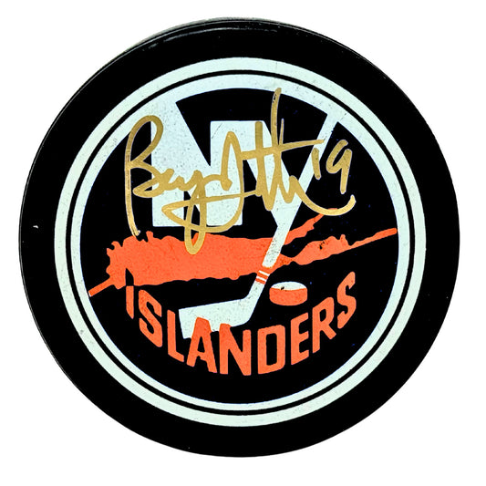 Bryan Trottier New York Islanders Signed NHL Autograph Puck Gold Auto