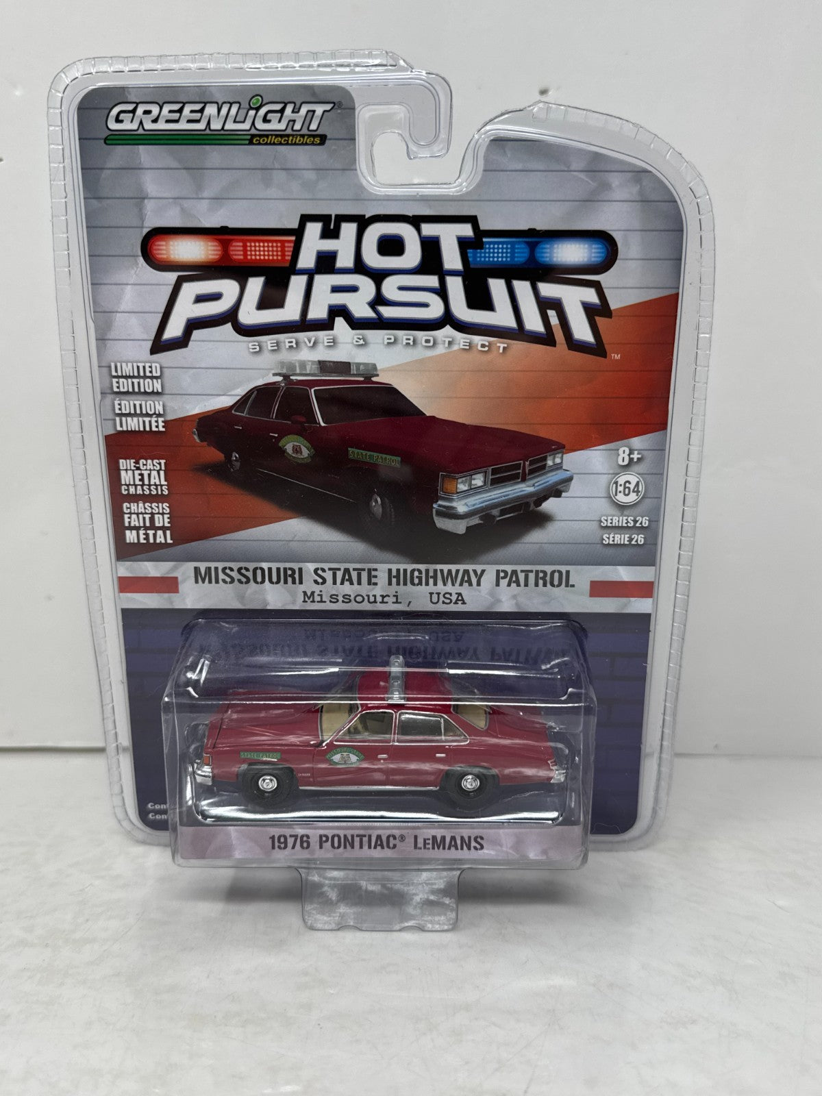 Greenlight Hot Pursuit 1976 Pontiac LeMans Missouri State Patrol 1:64 Diecast