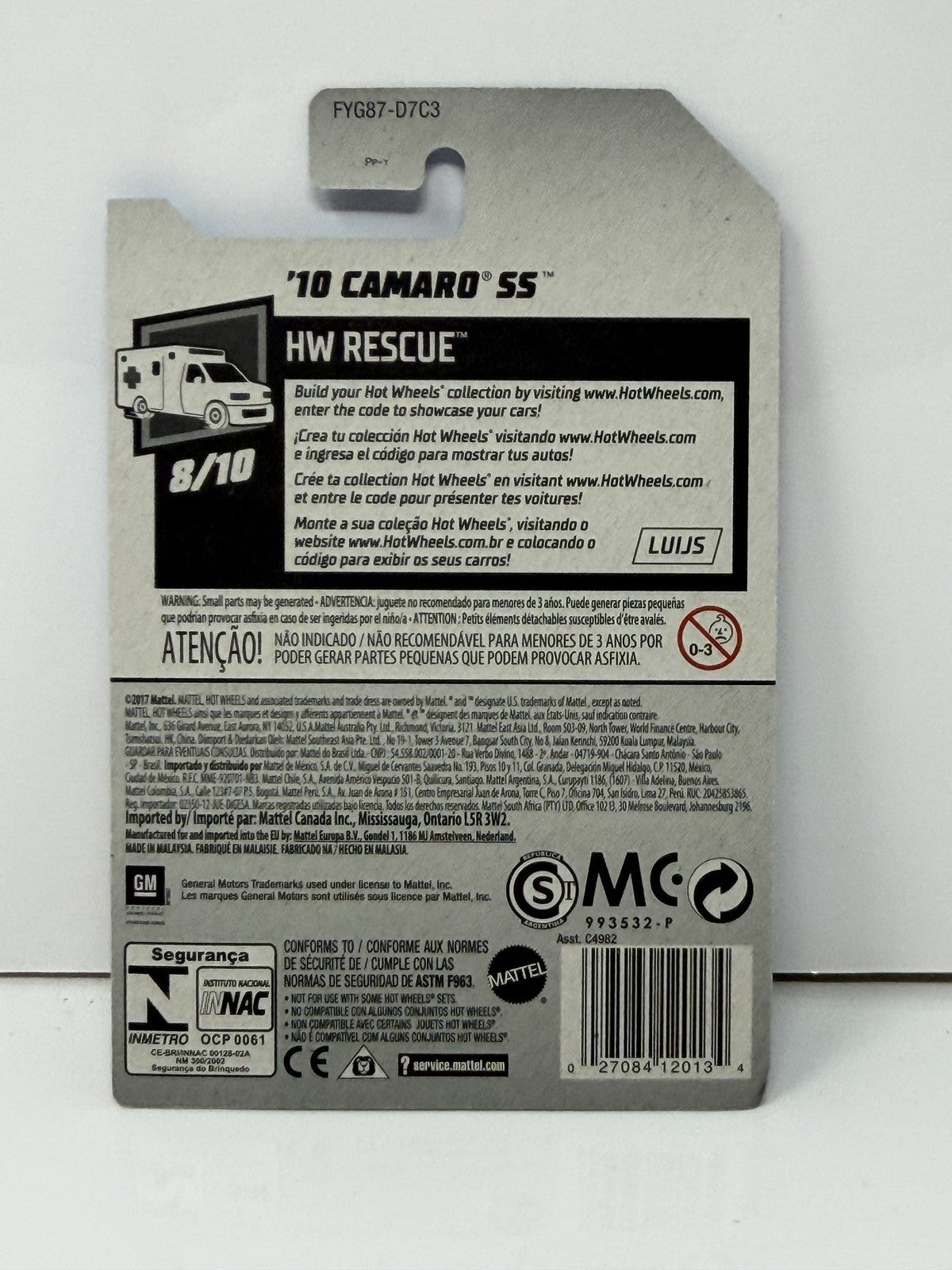 Hot Wheels HW Rescue 2010 Chevrolet Camaro SS 1:64 Diecast Light Blue