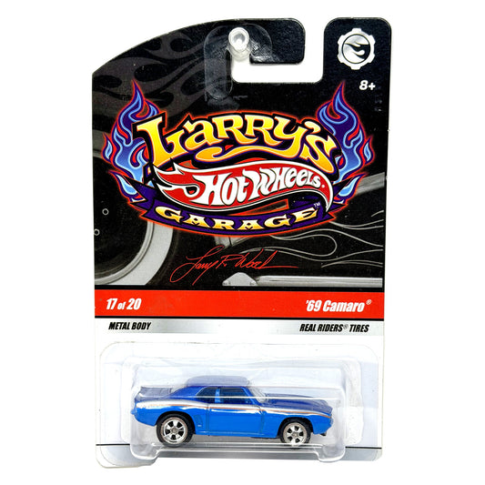 Hot Wheels Larry's Garage 1969 Chevrolet Camaro Blue 1:64 Diecast Real Riders