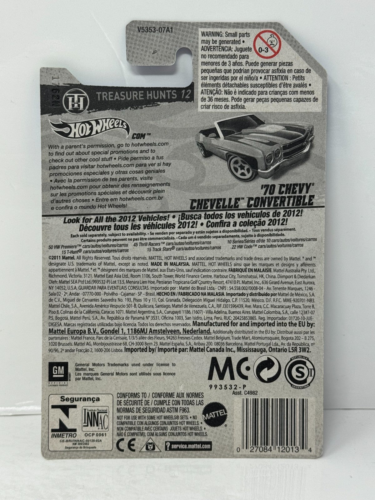 Hot Wheels Treasure Hunt 1970 Chevy Chevelle SS Convertible 1:64 Diecast