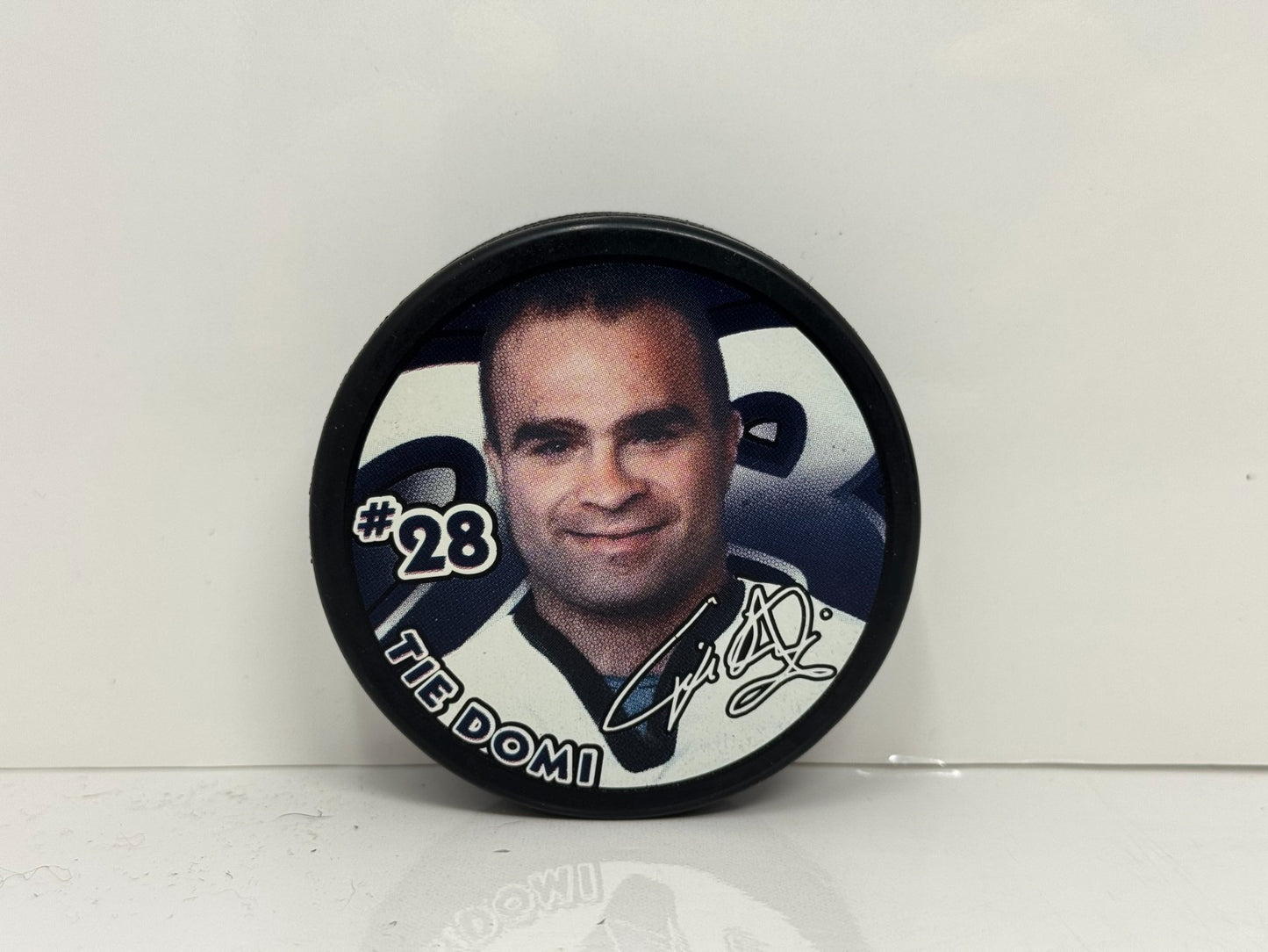 Tie Domi #28 Toronto Maple Leafs NHL Player Portrait Hockey Puck