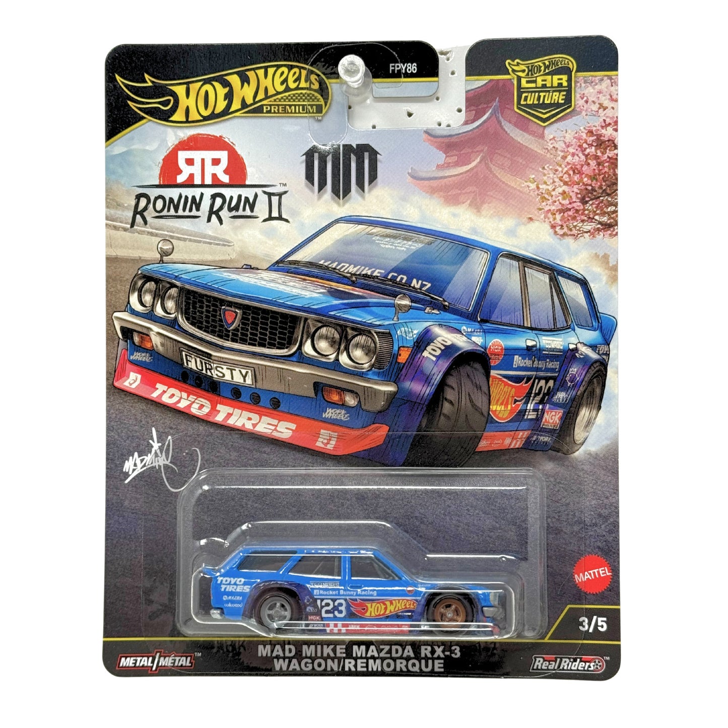 Hot Wheels Premium Ronin Run II Mad Mike Mazda RX-3 Wagon Remorque 1:64 Diecast