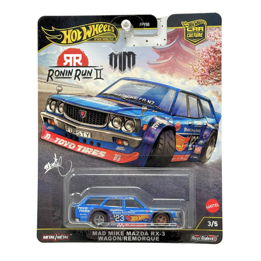 Hot Wheels Premium Ronin Run II Mad Mike Mazda RX-3 Wagon Remorque 1:64 Diecast