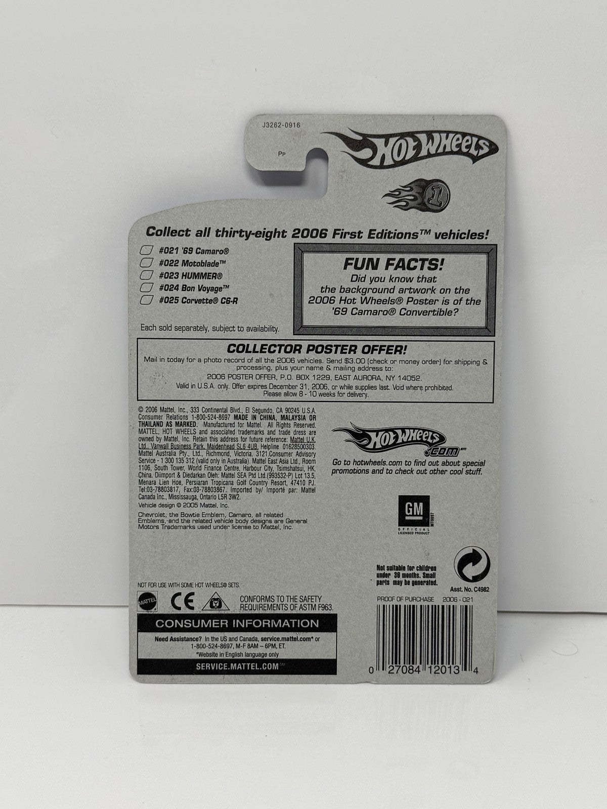 Hot Wheels 2006 First Editions 1969 Chevrolet Camaro 1:64 Diecast Black WV2 V2