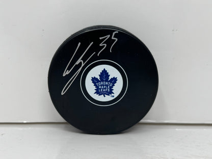 Curtis McElhinney Toronto Maple Leafs Signed NHL Autograph Puck Silver Auto