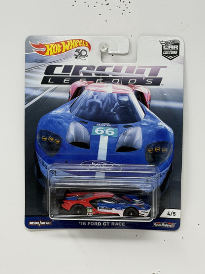 Hot Wheels Circuit Legends 2016 Ford GT Race 1:64 Diecast Real Riders