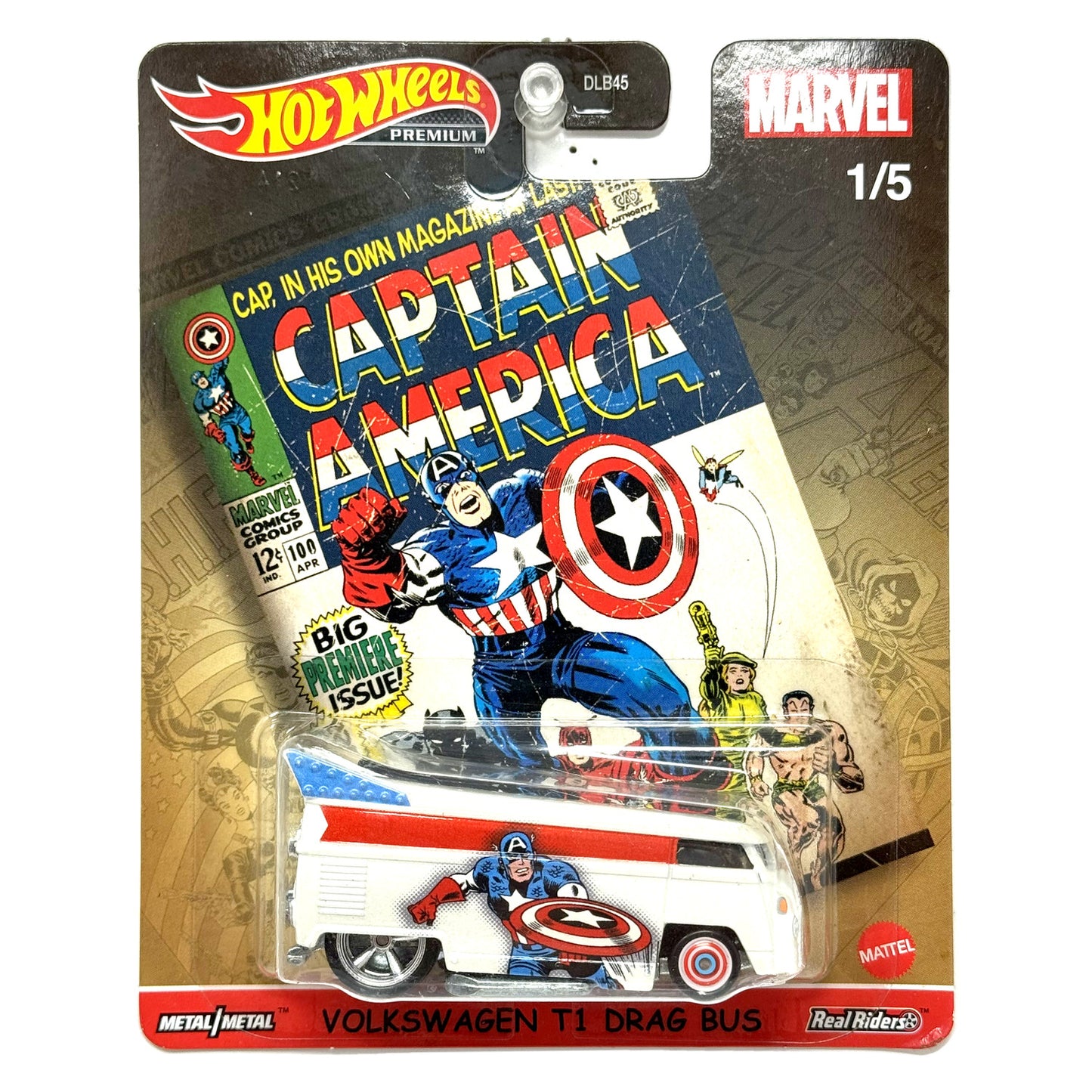 Hot Wheels Premium Marvel Captain America Volkswagen T1 Drag Bus 1:64 Diecast