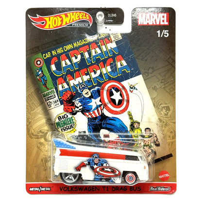 Hot Wheels Premium Marvel Captain America Volkswagen T1 Drag Bus 1:64 Diecast