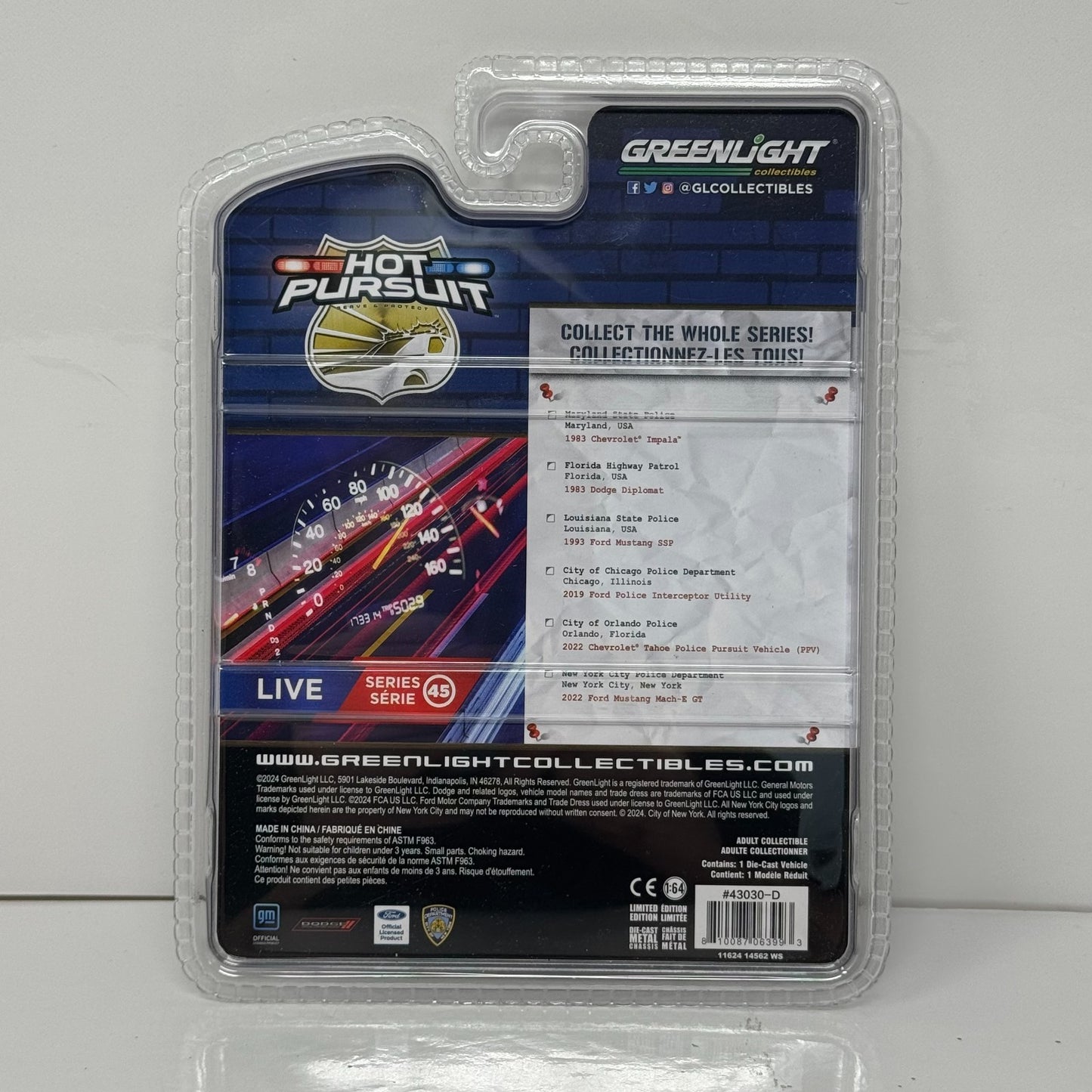 Greenlight Hot Pursuit 2019 Ford Police Interceptor RAW CHASE 1:64 Diecast
