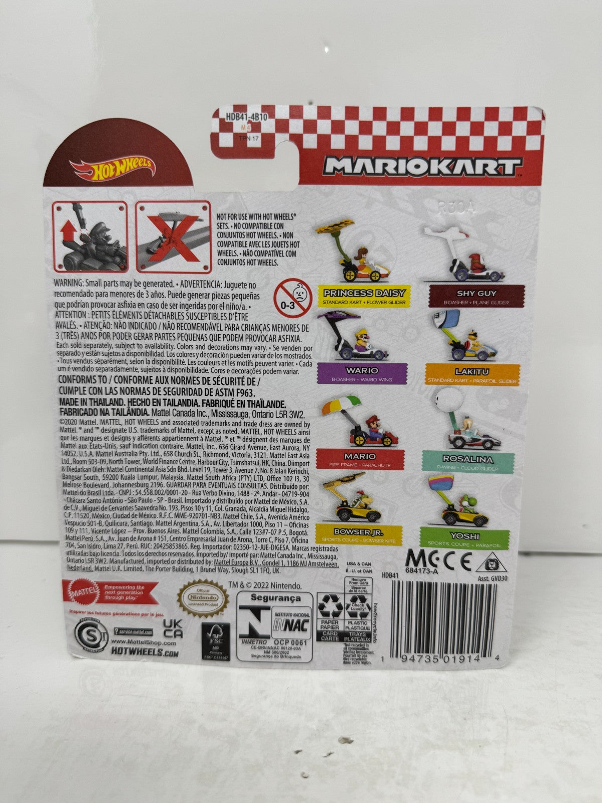 Hot Wheels Mario Kart Princess Daisy Standard Kart + Flower Glider 1:64 Diecast