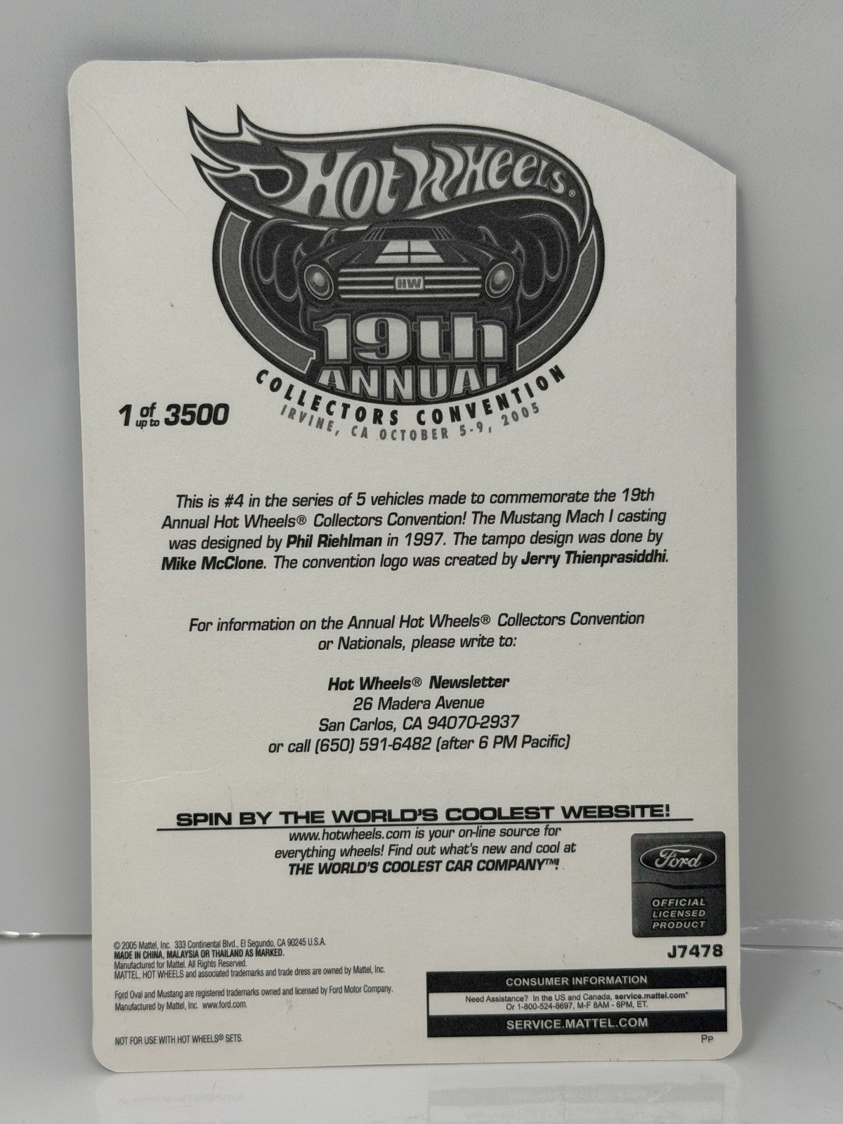 Hot Wheels 2005 19th Annual Collectors Convention Mustang Mach I 1:64 Diecast