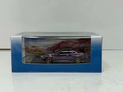 Fuji Nissan Skyline GT-R R34 Chameleon Purple 1:64 Diecast
