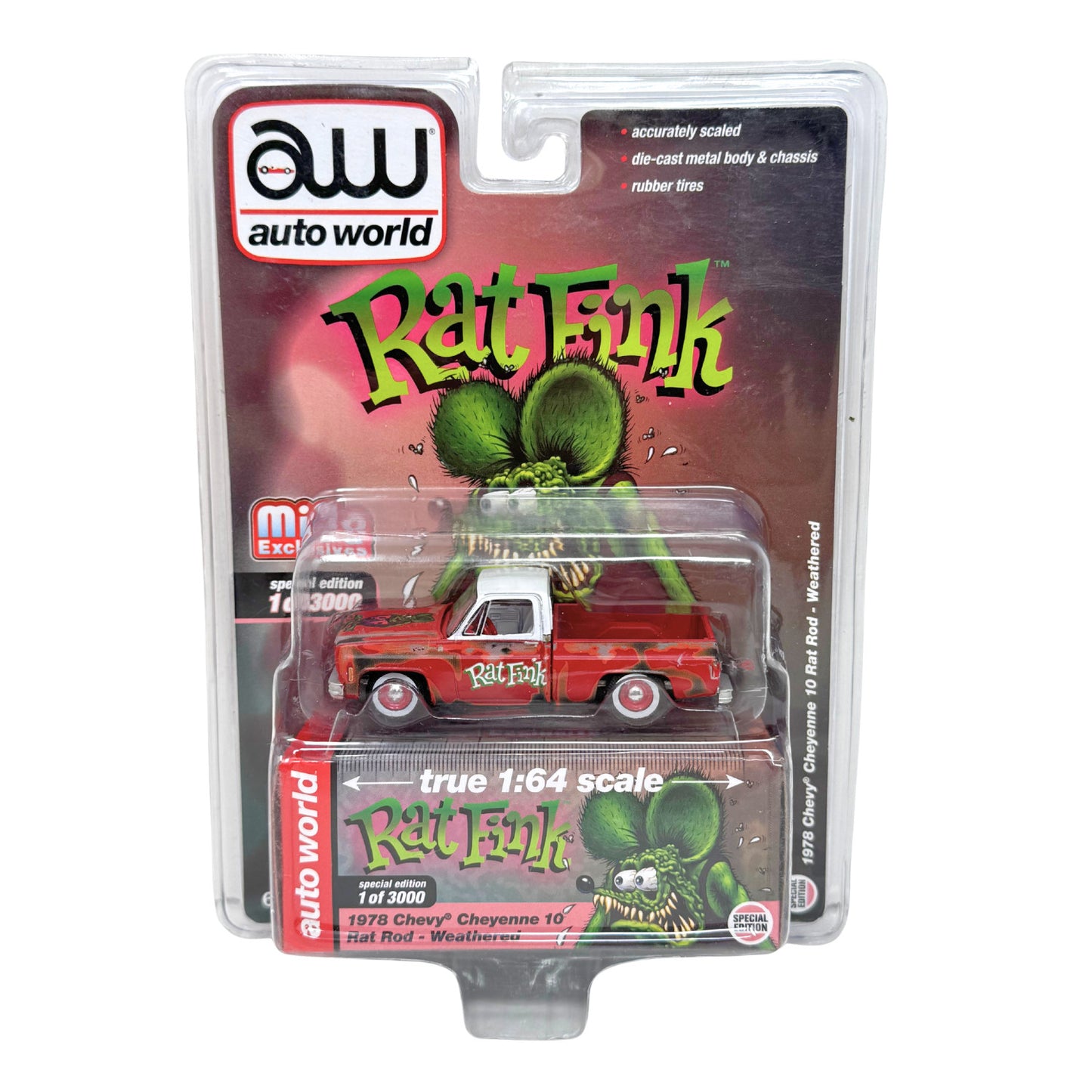 Auto World Rat Fink 1978 Chevrolet Cheyenne 10 Rat Rod Weathered 1:64 Diecast