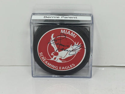 Bernie Parent Miami Screaming Eagles Signed NHL Autograph Puck Auto