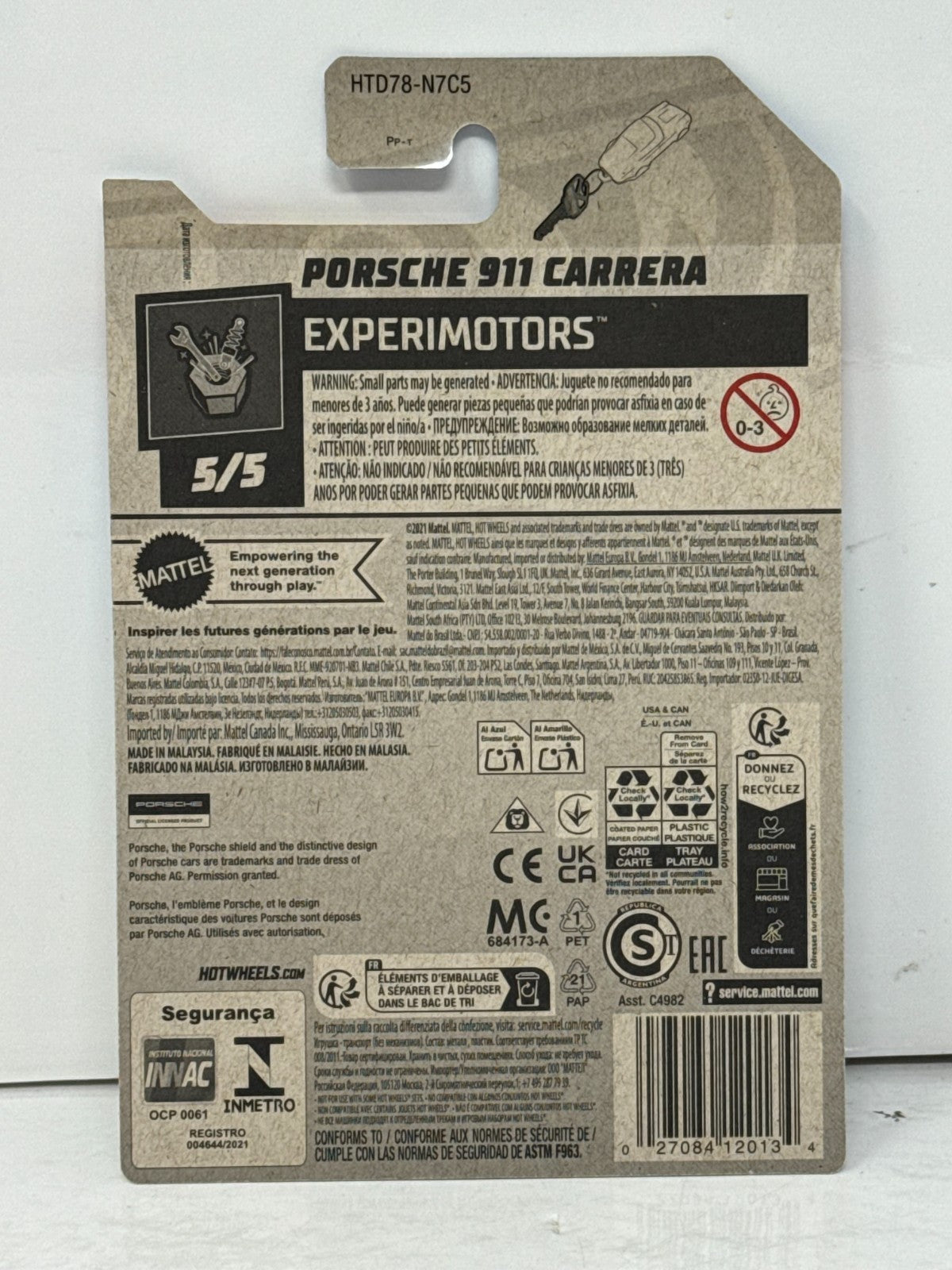 Hot Wheels Experimotors Porsche 911 Carrera 1:64 Diecast White