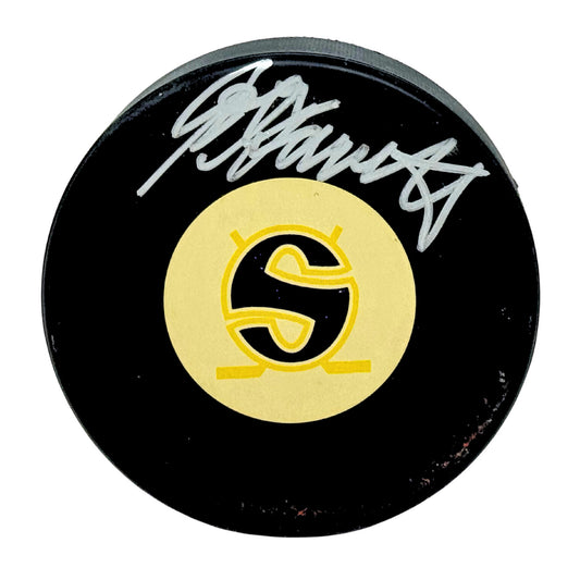 John Garrett Minnesota Fighting Saints Signed NHL Autograph Puck Silver Auto