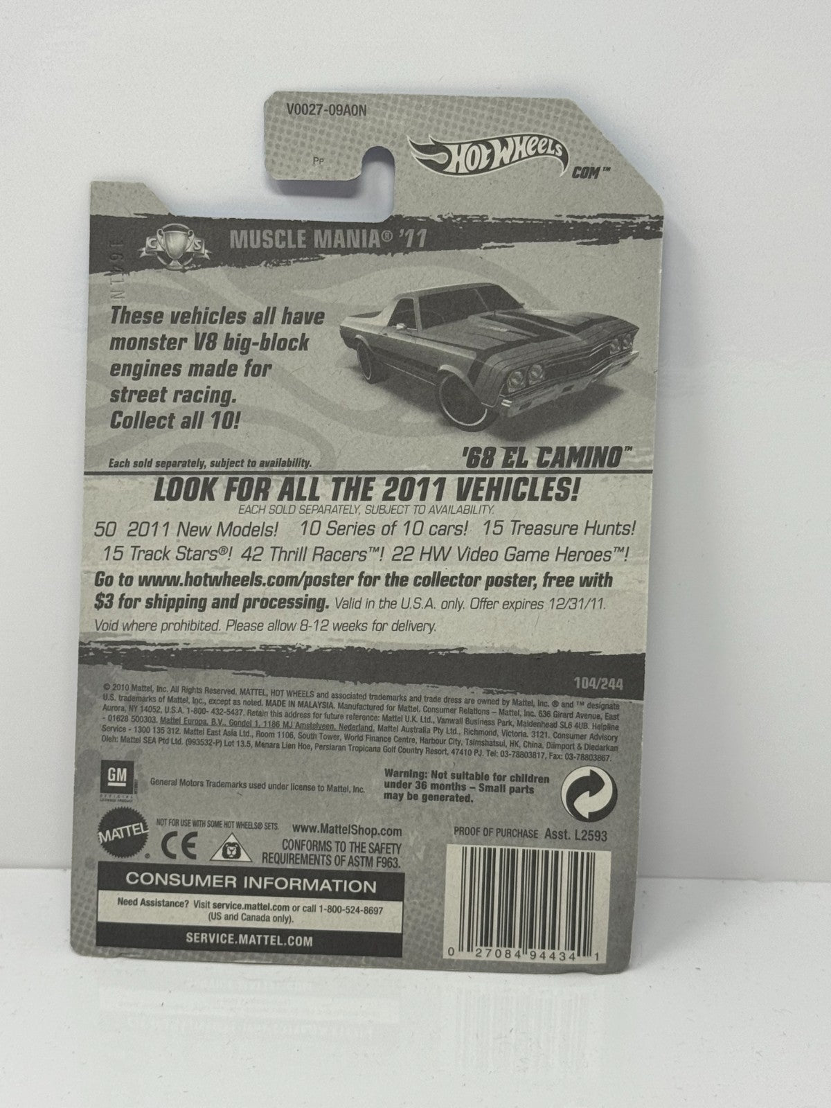Hot Wheels Muscle Mania '11 1968 Chevy El Camino 1:64 Diecast Factory Sealed