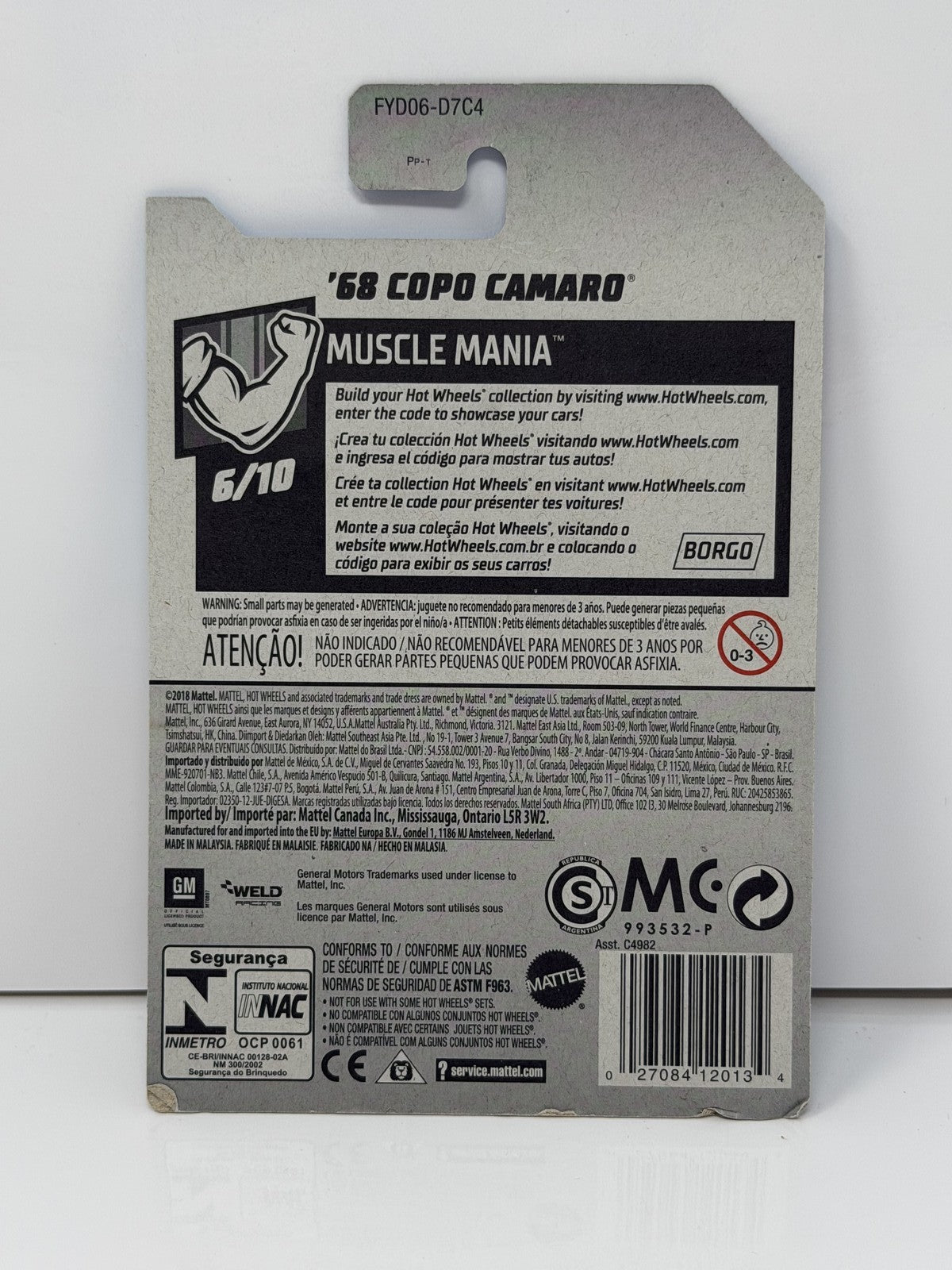 Hot Wheels Muscle Mania 1968 COPO Camaro 1:64 Diecast White