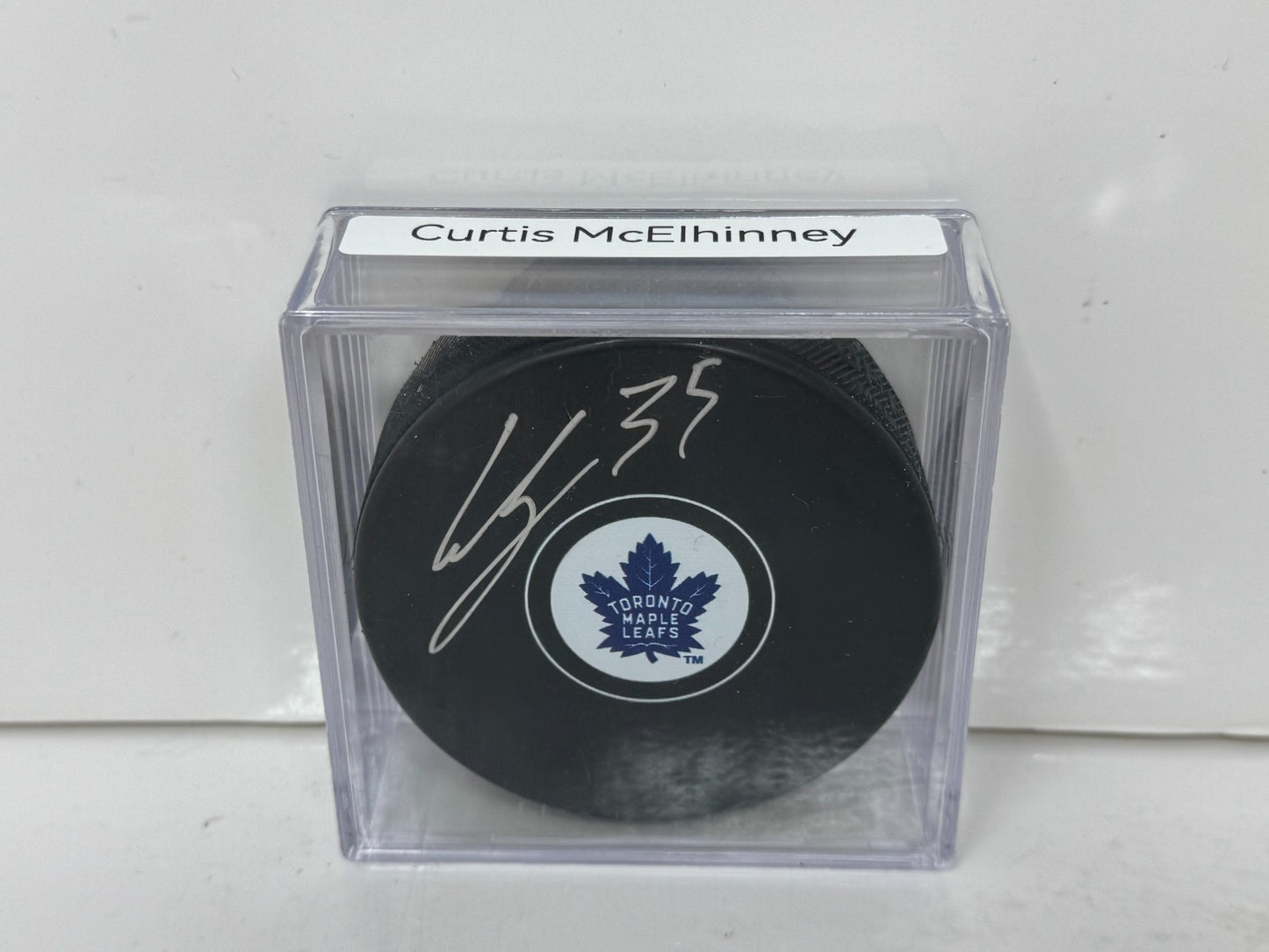 Curtis McElhinney Toronto Maple Leafs Signed NHL Autograph Puck Silver Auto