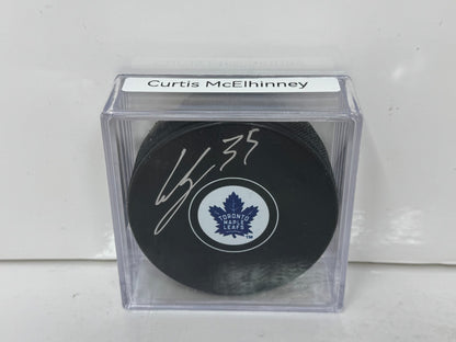 Curtis McElhinney Toronto Maple Leafs Signed NHL Autograph Puck Silver Auto