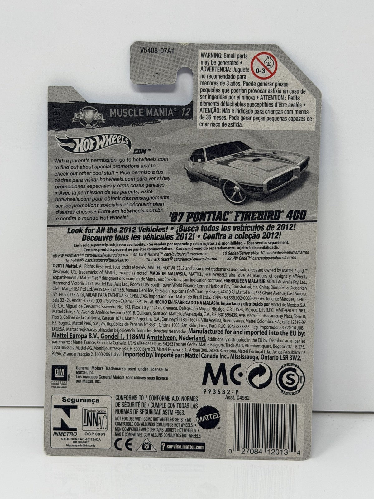 Hot Wheels Muscle Mania 1967 Pontiac Firebird 400 1:64 Diecast Yellow