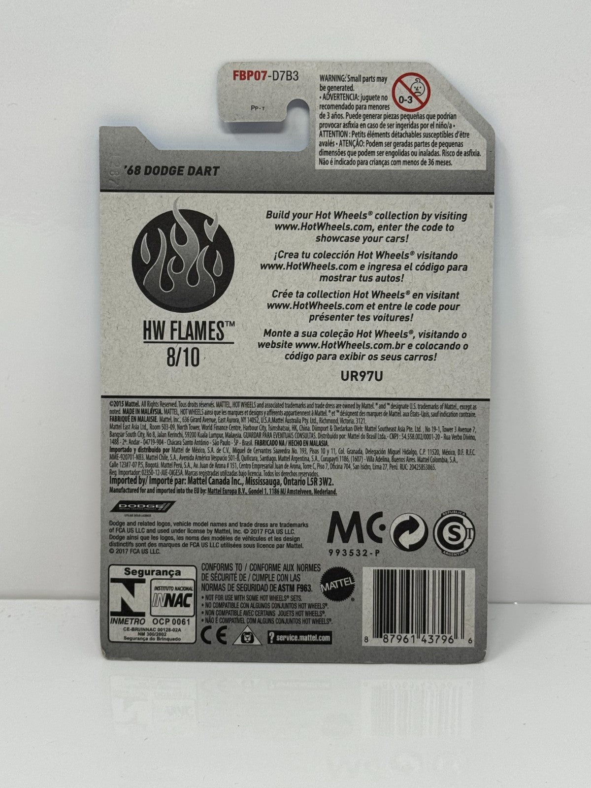 Hot Wheels Flames 1968 Dodge Dart Zamac 1:64 Diecast