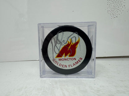 Bob Sweeney Moncton Golden Flames Signed NHL Autograph Puck Silver Auto