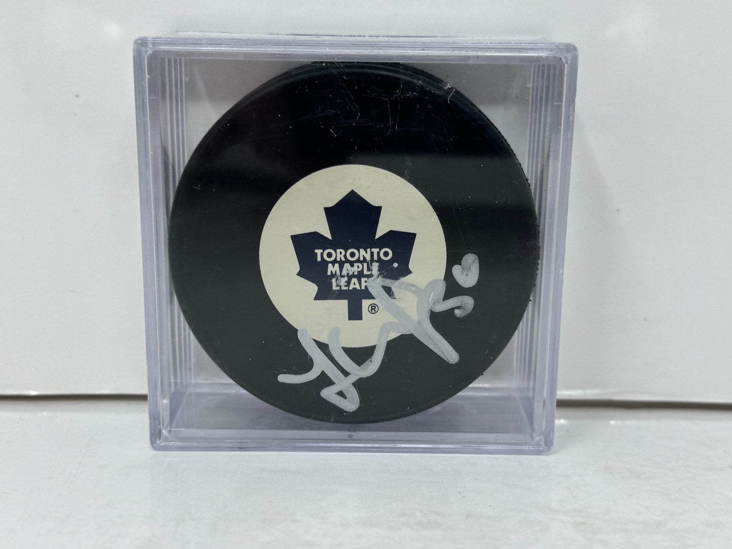 Jonas Gustavsson Toronto Maple Leafs Signed NHL Autograph Puck Silver Auto