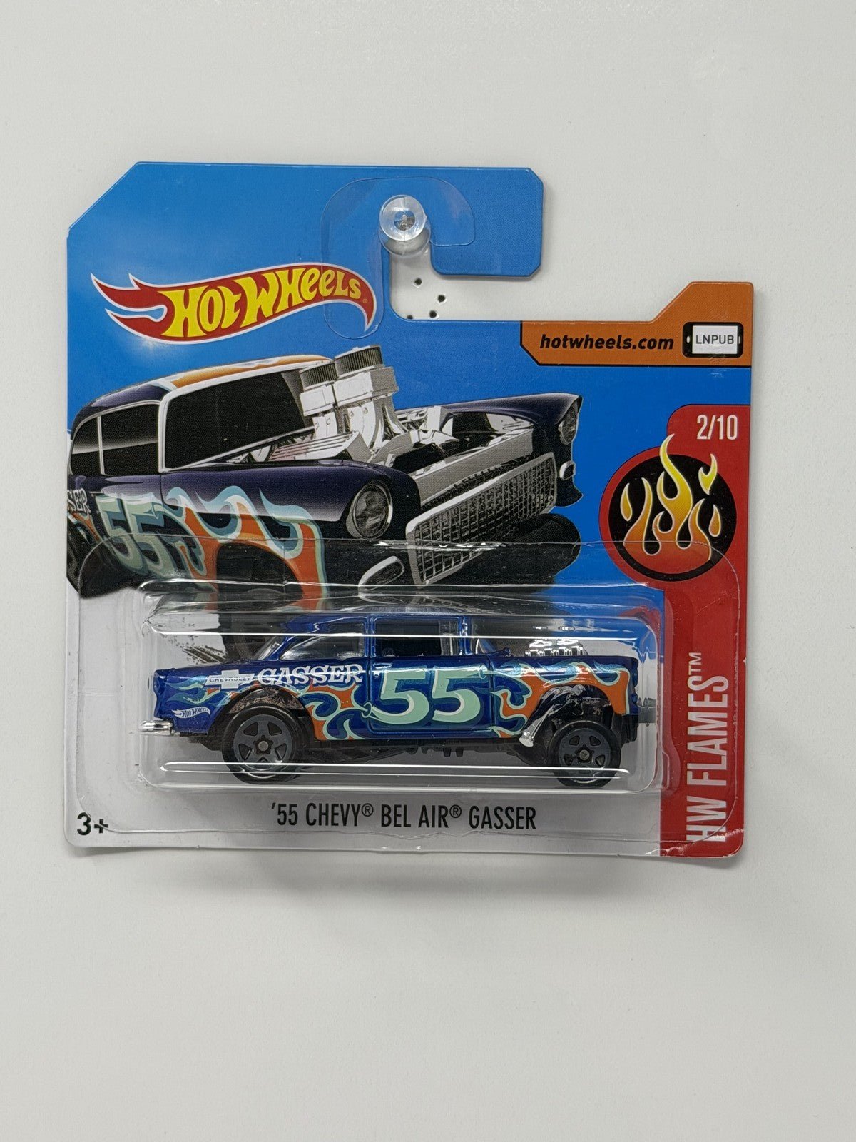 Hot Wheels HW Flames 1955 Chevy Bel Air Gasser Blue 1:64 Diecast Short Card