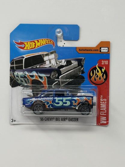 Hot Wheels HW Flames 1955 Chevy Bel Air Gasser Blue 1:64 Diecast Short Card
