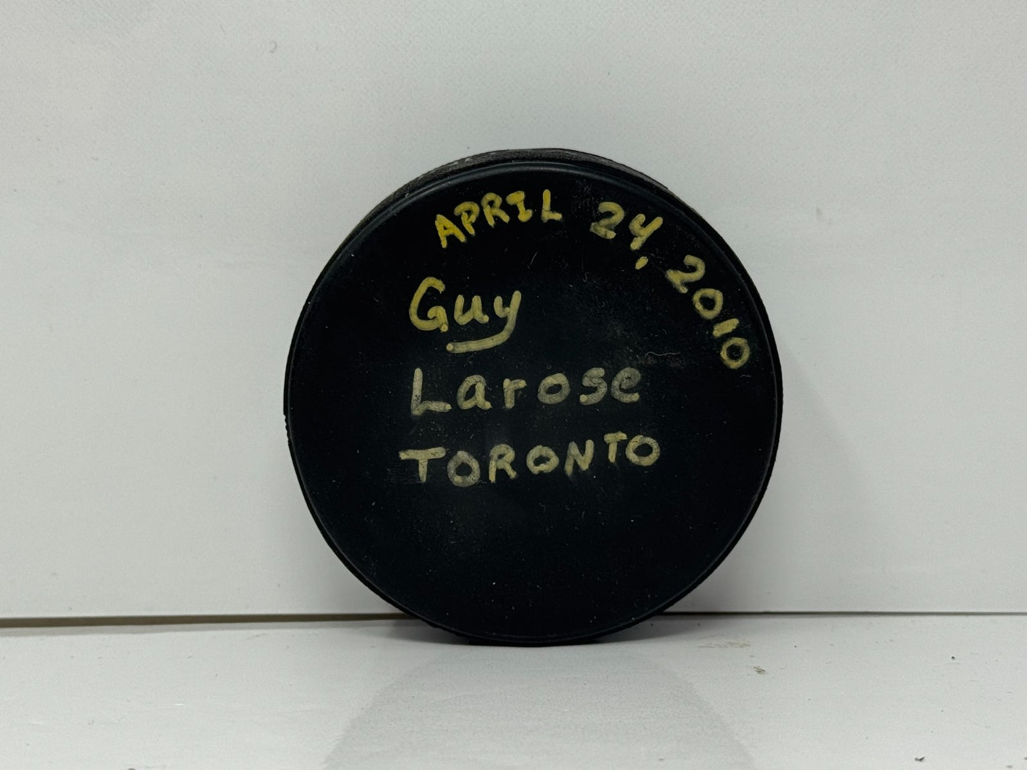 Guy Larose Boston Bruins Alumni Signed NHL Autograph Puck Gold Auto