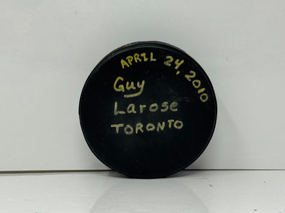 Guy Larose Boston Bruins Alumni Signed NHL Autograph Puck Gold Auto